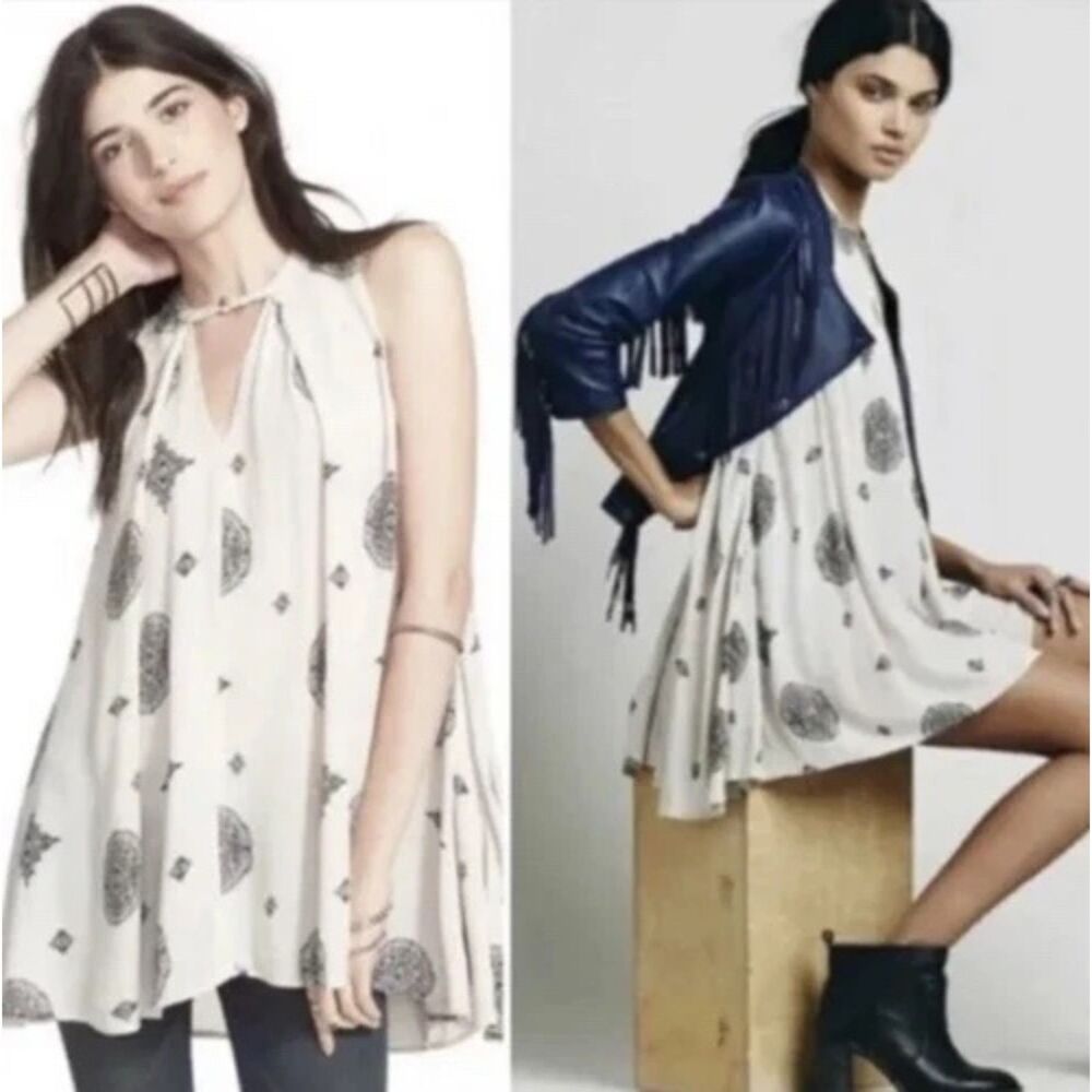 Free People Retro Tree Swing Tunic/Dress Boho Swing Flowy Sz M Oversized Gauzy